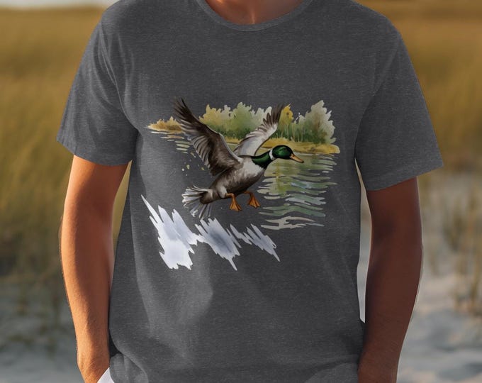 Duck Taking Flight T-Shirt, Nature Wildlife Art Shirt, Waterfowl Graphic Tee, Outdoor Scene Shirt, Bird Enthusiast Apparel