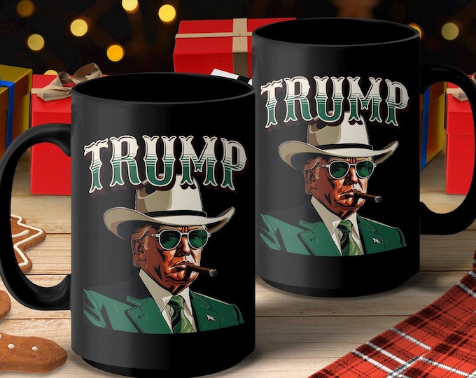 Trump Cowboy Mug - Novelty Coffee Cup - Unique Gift for Trump Supporters - Fun Mug for Home or Office - Political Themed Mug