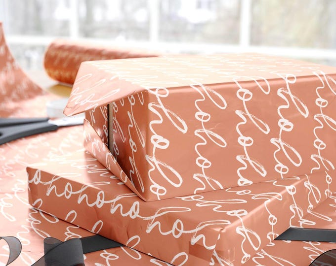 Vintage Rust Ho Ho Ho Custom Wrapping Paper: {Gift Wrap, Birthday, Holiday, Christmas} Vintage Gift Wrap, Sage Green & Brown Holiday Paper