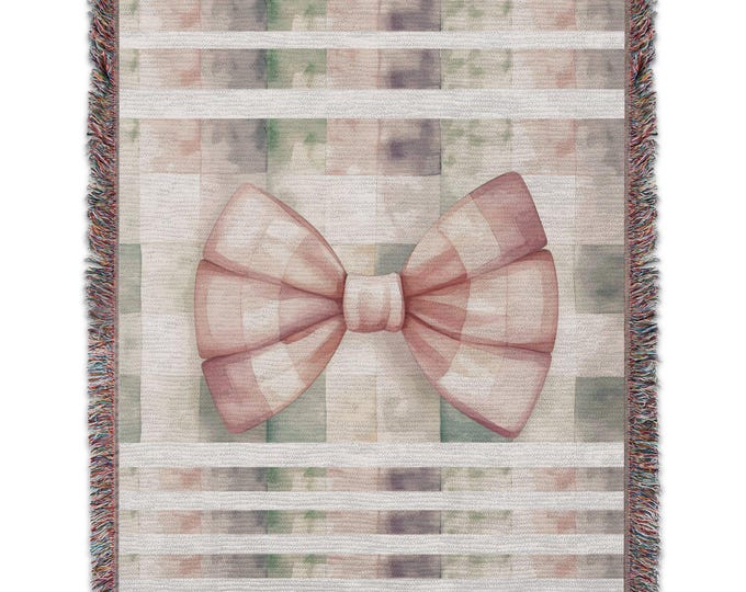 Coquette Pink bow woven blanket, Coquette Wall Tapestry,  Woven Coquette Pink Bow Throw, Coquette Aesthetic Decor, Preppy Girly Girl Gift