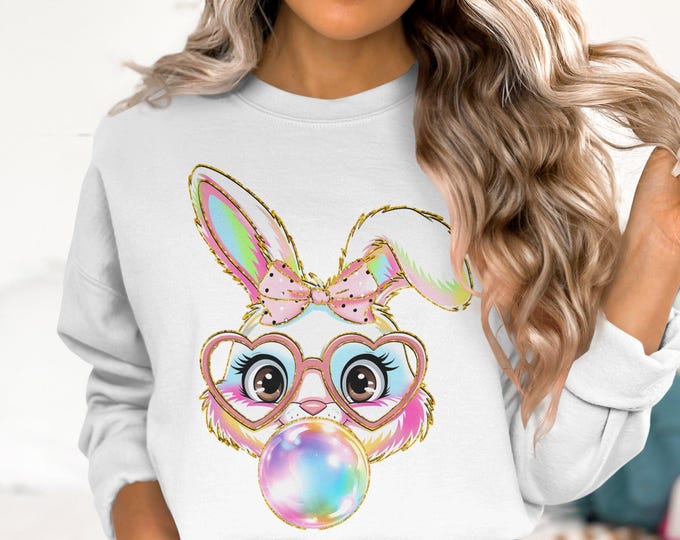 Cute Bunny Bubble Gum T-Shirt, Fun Animal Graphic Tee, Adorable Rabbit and Bubble Design, Kids and Adults, Unique Gift Idea