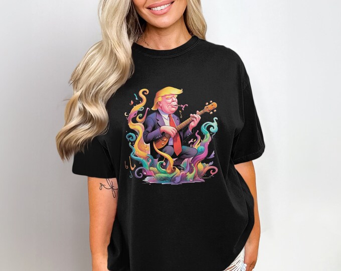 Comfort Colors Trump Guitar Player Cartoon Shirt, Funny Trump Music Lover Tee, Unique Trump Funny  Guitar T-Shirt, Tee for Music Lovers