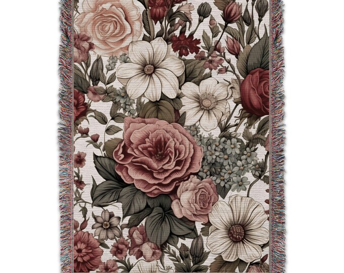Floral Blanket, Flower Pattern Throw, Cozy Couch Blanket, Colorful Bedspread, Botanical Design Blanket, Nature Inspired Blanket