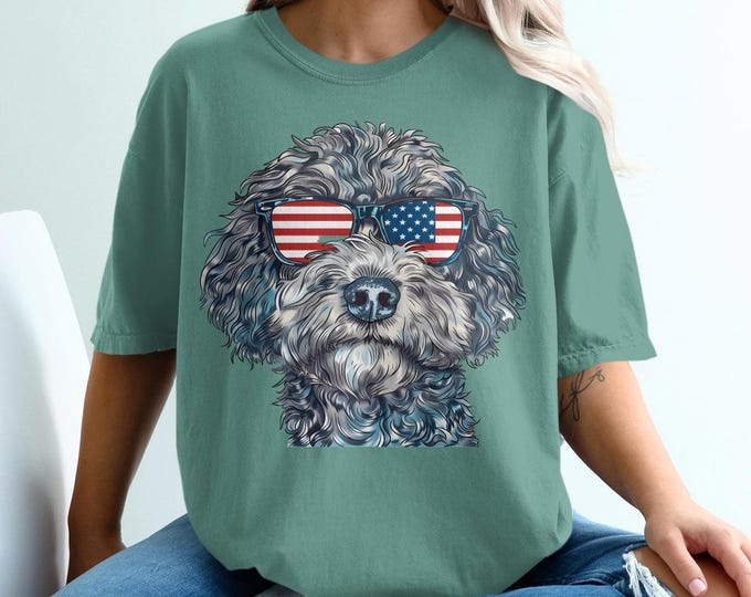 Cool patriotic dog t-shirt, American flag sunglasses dog tee, Hipster USA puppy shirt, Fun graphic tee for dog lovers, Unique gift