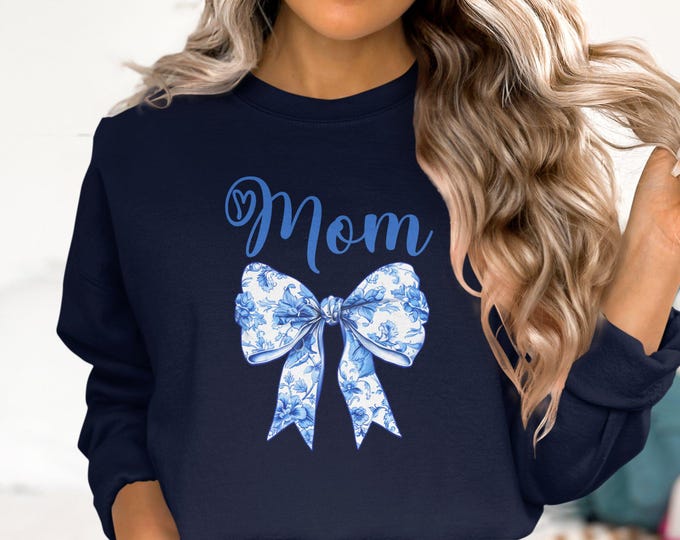 Mom Comfort Colors T-Shirt or Blue Floral Bow Coquette Sweatshirt  Mom Birthday Gift  Mother's Day Wish Blue Chinoiserie Bow Shirt Mom Mug