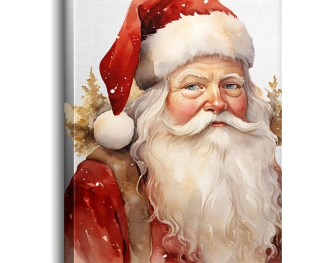 Vintage Santa Canvas,  Realistic Winter Santa Portrait, Ready to Hang Holiday Decor, Vintage Santa Claus Wrapped Canvas