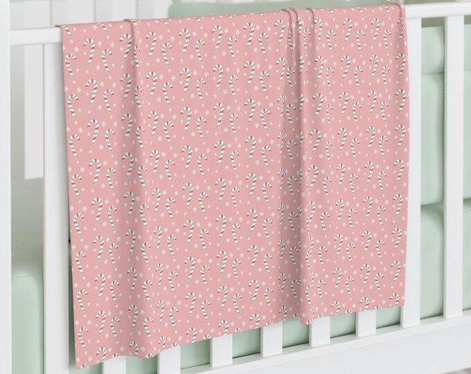 Pink Christmas and Candy Canes Swaddle, Holiday Baby Wrap, Festive Infant Blanket, Xmas Newborn Gift, Nursery Bedding