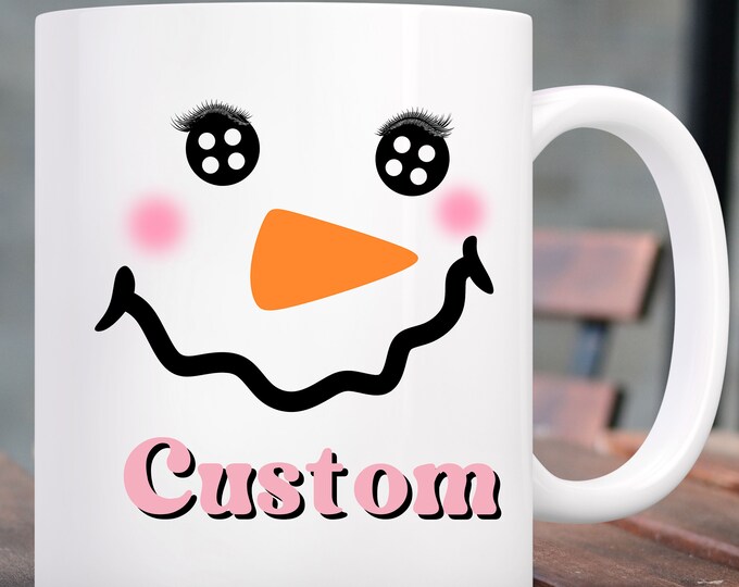 Custom Snowman Mug, Personalized Snowman Mug, Custom Name Cute Snowman Face Coffee Mug, Personalized Christmas Mug Team gift