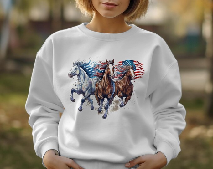 Patriotic American Flag Horses T-Shirt, Wild Mustang Freedom Graphic Tee, USA Independence Day Shirt, 2024 Paris Mug