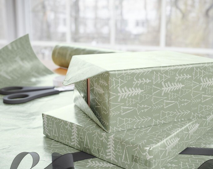 Vintage Sage Green & Beige Christmas Tree Wrapping Paper:{Gift Wrap, Birthday, Holiday, Christmas} Custom Gift Wrap, Vintage Holiday Paper