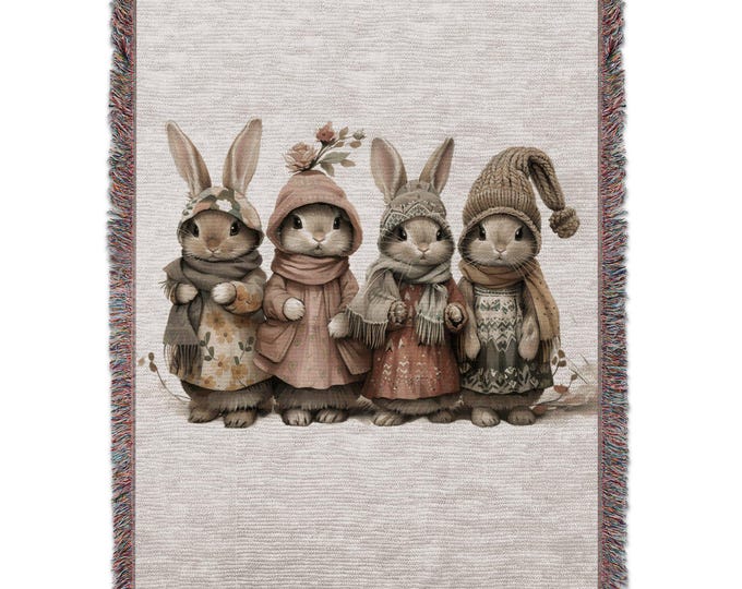 Cozy Bunny Friends Blanket, Cute Bunny Illustration Blanket, Adorable Animal Print Throw, Warm and Soft Kids Blanket, Snuggly Fun Decor