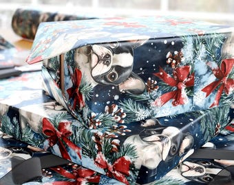 Boston Terrier Dog Holiday Gift Wrap {Gift Wrap, Birthday, Holiday, Christmas} Boston Terrier Wrapping Paper, Custom Paper