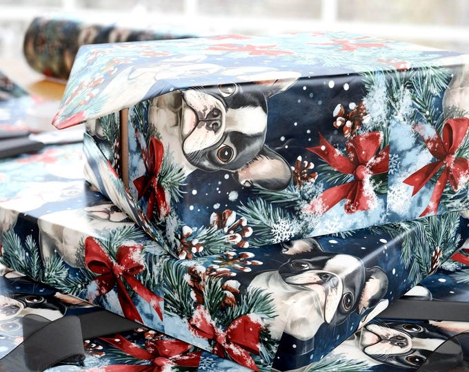 Boston Terrier Dog Holiday Gift Wrap {Gift Wrap, Birthday, Holiday, Christmas} Boston Terrier Wrapping Paper, Custom Paper