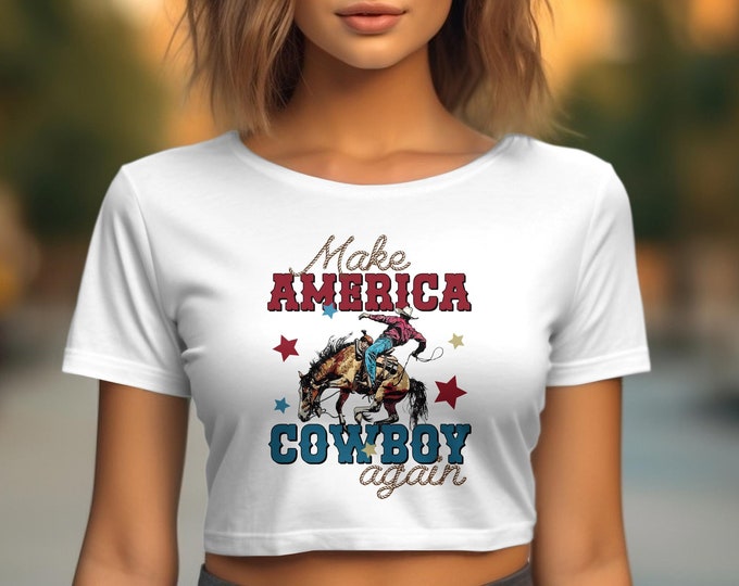 Make America Cowboy Again T-Shirt, Patriotic Western Style Tee, USA Flag Colors
