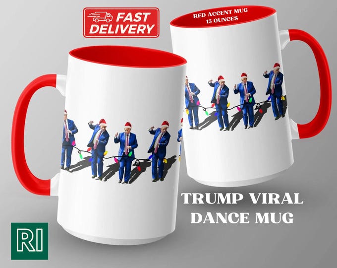 Trump Viral Dance Mug, Christmas Trump Dance Accent Mug, Funny Trump Santa Suit Black Mug, Festive Coffee Mug, Viral Trump Gift