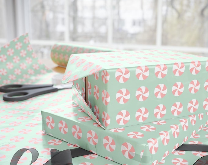 Mint Green & Pink Candy Christmas Paper  {Gift Wrap, Birthday, Holiday, Christmas} Mint Green and Pink Swirl Candy Paper, Custom Gift Wrap
