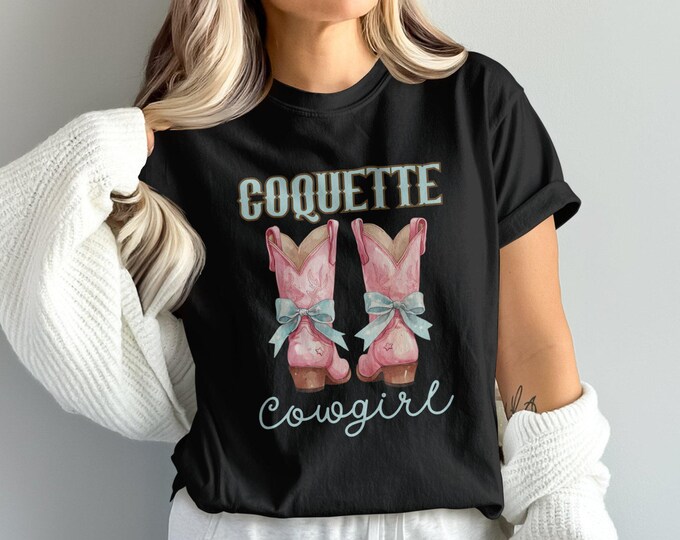 Coquette Cowgirl T-Shirt, Vintage Cowgirl Boots Graphic Tee, Cute Coquette Aesthetic Shirt, Western Country Fashion Top