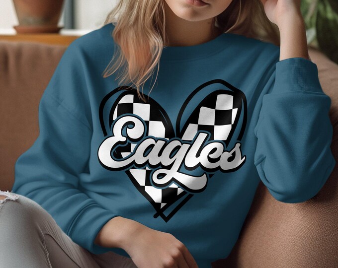 Coquette Aesthetic Eagles Sweatshirt, Retro Checkered Vintage Hoodie, Checkered Pattern Eagles Sweater, Retro Style Cozy Sweatshirt