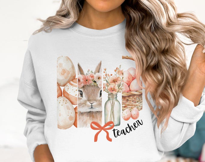 Coquette Easter Bunny Teacher Sweatshirts & Tees, Comfort Colors Floral Easter Tee, Easter Gift for Teachers, Easter Shirt for Teachers