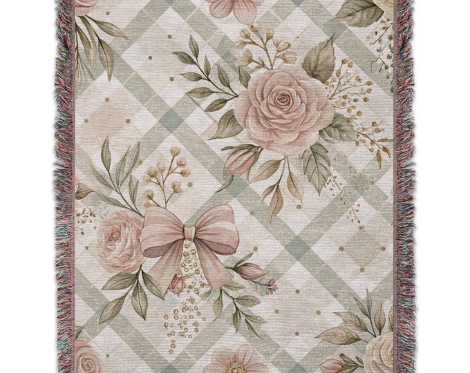 Floral Garden Blanket, Cozy Blanket with Pink Flower Print, Romantic Floral Bedding, Elegant Bed Throw, Spring Garden Inspired Blanket