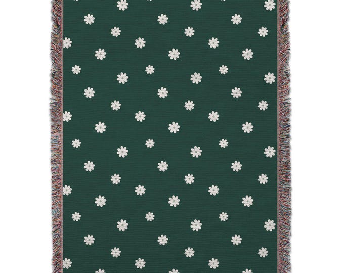 Cozy woven cotton blanket with floral pattern, versatile throw for sofa or bed, perfect gift, colorful fringe edge, 60x80 inches