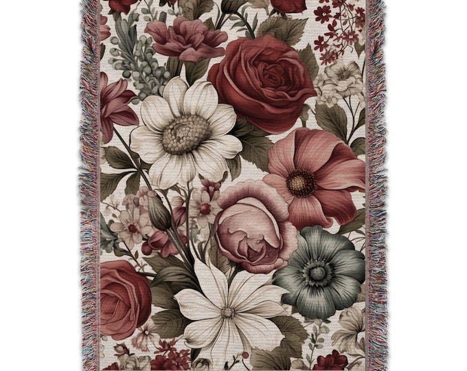 Vintage Floral Throw Blanket, Vintage Botanical Pattern, Cozy Home Decor, Soft Warm Sofa Blanket, Beautiful Flower Blanket, Unique Gift Idea