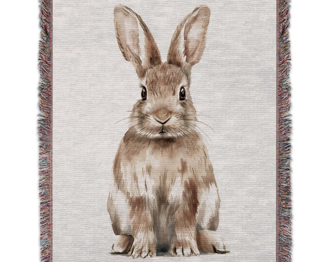 Vintage Bunny woven blanket, Woven Farmhouse Bunny throw blanket, Cottagecore Bunny Decor | Vintage Farmhouse Aesthetic Bunny Tapestry
