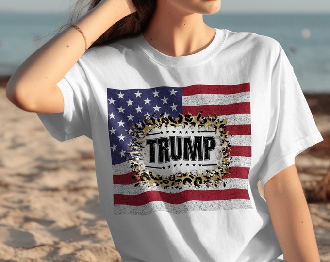 Patriotic Trump T-Shirt, American Flag Trump Tee, Leopard Print Trump Shirt, Graphic Trump Apparel, Trump Supporter Shirt