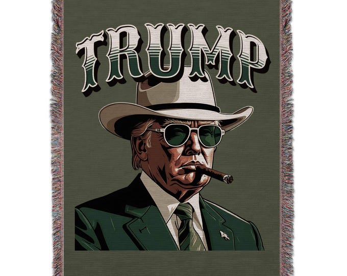 Donald Trump Woven Blanket, High-End Decorative Throw Blanket, Unique Picnic Spread, Multi-Color Yarn, 60x80 Cowboy Trump Tapestry