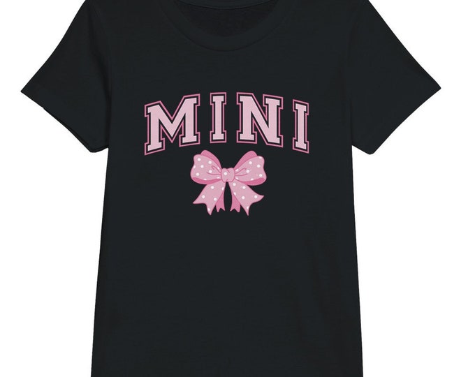 Coquette Mini Tee with Pink Bow, Pink Bow Kids T-shirt, Trendy Matching Family Tees, Preppy Pink Bow Shirt