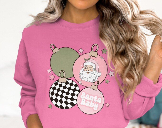 Christmas Santa Baby Graphic Sweatshirt, Holiday Santa Claus Sweater, Festive Christmas Ornaments Pullover, Cute Holiday Sweater