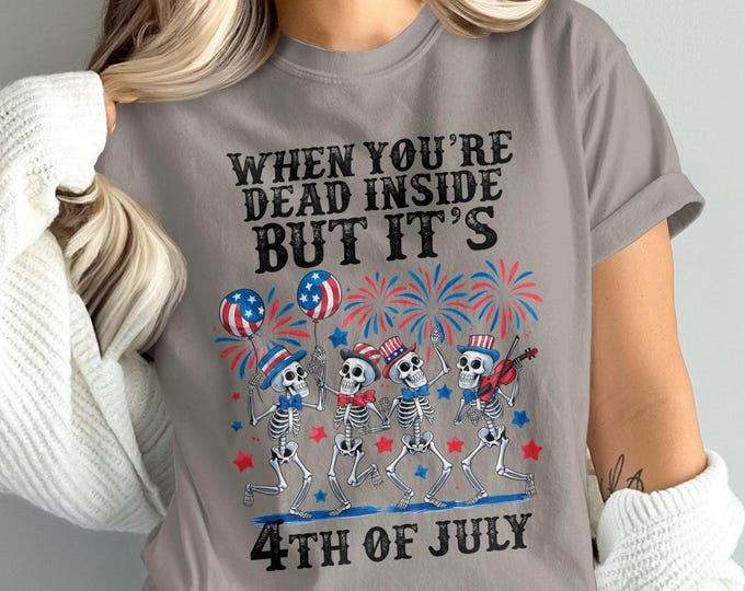 Dead Inside 4th of July T-Shirt, Patriotic Skeletons, Funny Independence Day Tee, USA Celebration Shirt, Holiday Party Outfit