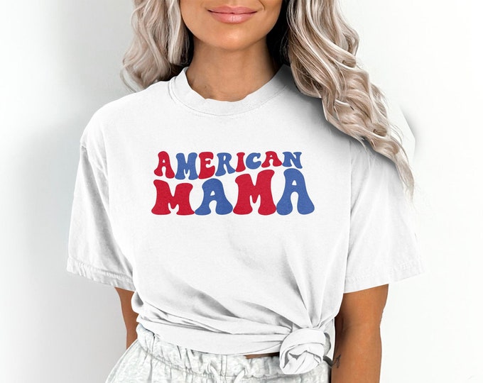 Retro July 4th Sweatshirt, Cute American Mama Sweatshirt for 4th of July, Patriotic Sweatshirt Comfort Colors