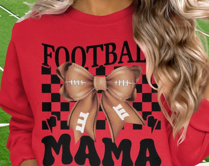 Coquette Football Mama Sweatshirt, Football Bow Hoodie, Retro Checkered Football Sweatshirt, Gift for Football Mom, Game Day Sweatshirt