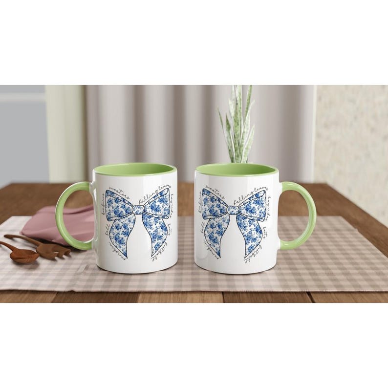 Coquette Floral Fall Bow Mug Glossy White Ceramic Coffee Mug Dishwasher