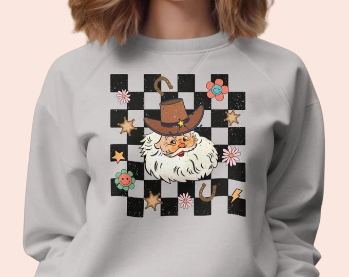 Comfort Colors Howdy Retro Santa Sweatshirt Trendy Western Christmas Apparel Unique Festive Shirt  Vintage Retro Santa Shirt