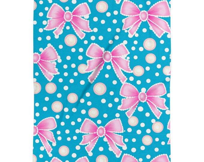 Cute Pink Bows and Polka Dots Blanket for Kids, Soft and Cozy Baby Blanket, Decorative Nursery Blanket, Unique Gift for Baby Showers