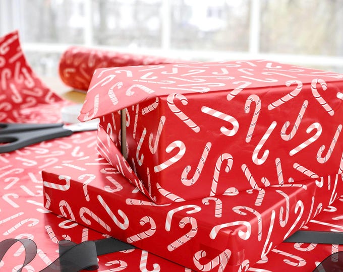 Red & Pink Candy Cane Christmas Wrapping Paper: {Gift Wrap, Birthday, Holiday, Christmas} Custom Gift Wrap, Candy Canes Holiday Paper