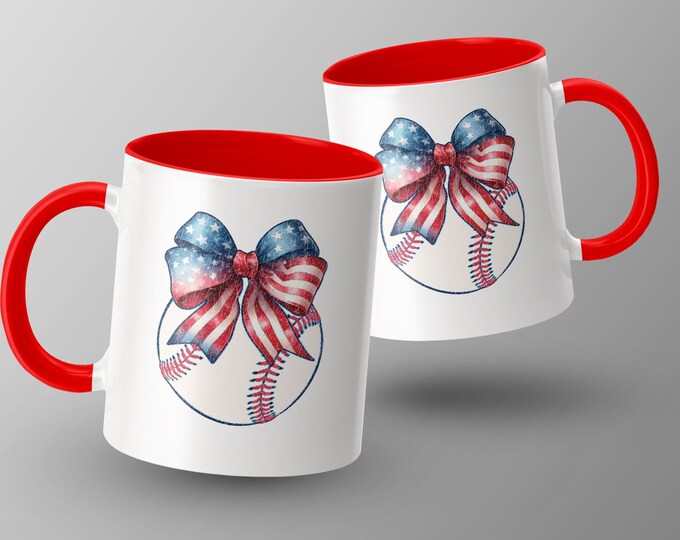 Patriotic American Flag and Baseball Egg Mug, USA Stars and Stripes Design, 4th of July Coffee Cup