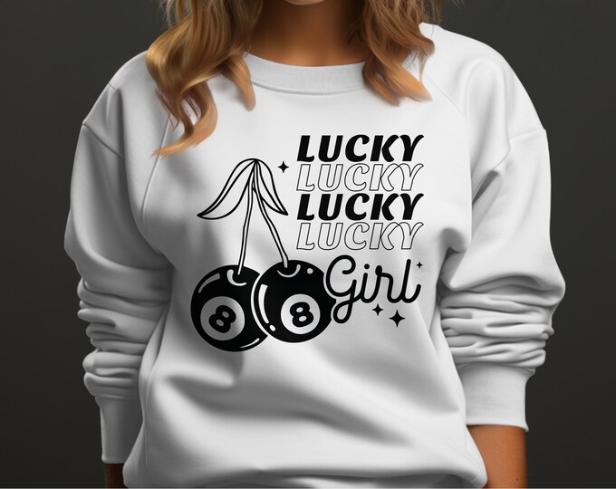 Lucky Girl Sweatshirt, Retro Checkered, Coquette Aesthetic, Vintage Style, Casual Wear, Cute Graphic Print, Chic Fashion