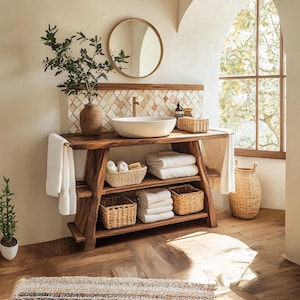 Reclaimed wood vanity cabinet handcrafted live edge bathroom vanity farmhouse bathroom storage modern solid wood bathroom decor