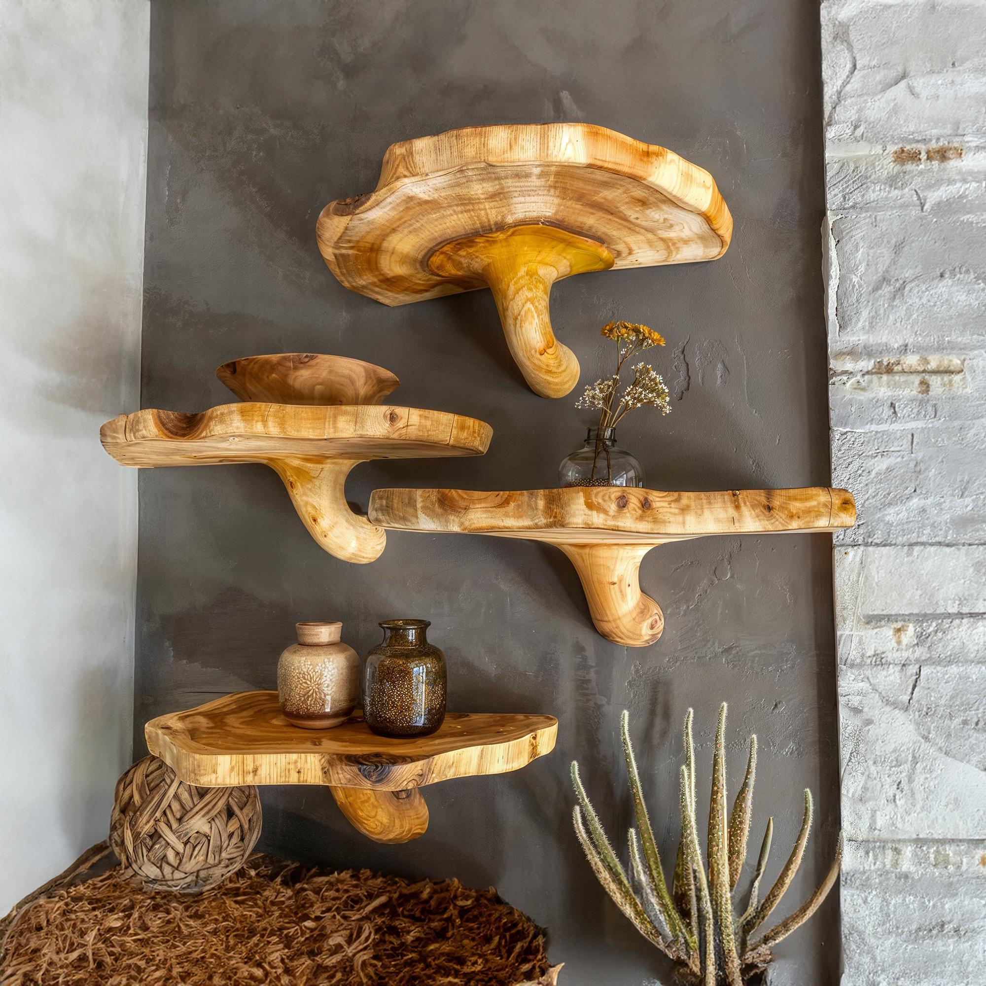 Handcrafted Mushroom Floating Shelf Mushroom Live Edge Shelf