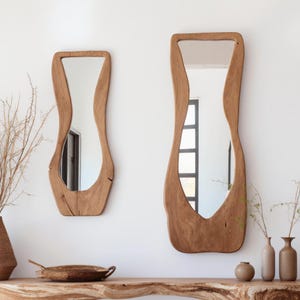 Rustic irregular mirror farmhouse handmade asymmetrical mirror mid century modern mirror handcrafted bathroom mirror wood mirror for wall