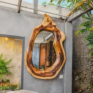 Handmade mirror rustic asymmetrical wood mirror mid century modern bathroom wall mirror farmhouse irregular wood mirror