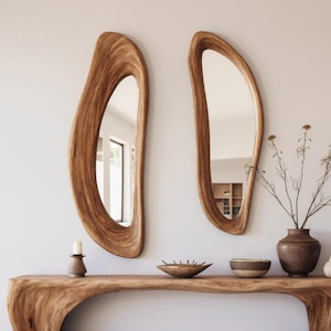 Rustic irregular mirror farmhouse handmade asymmetrical mirror mid century modern mirror handcrafted bathroom mirror wood mirror for wall