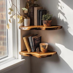 Farmhouse floating corner shelf corner wall shelf bookshelf decorations live edge floating shelf nursery bookshelf housewarming gift