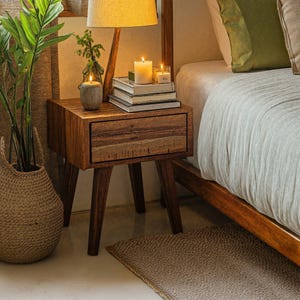 Farmhouse floating table for bedroom handmade floating nightstand with drawer natural wood bedside shelf rustic bedside table gift for home