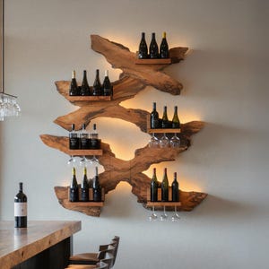 Rustic wine bottle holder handcrafted solid wood wine rack countertop farmhouse wine stand for modern kitchen or home bar decor