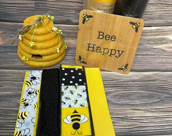 Kit de decoración con temática de abejas Letrero "Bee Happy" Malla decorativa Cinta con alambre Suministros para manualidades de abejas / Kit de manualidades