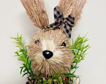 Zanahoria extragrande de 50 cm con conejito de sisal, hecha de cuerda de yute, decoración rústica de Pascua.